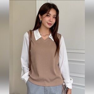 Colorblock collared top